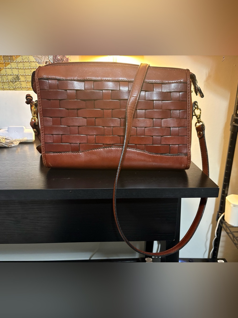 Etienne Aigner Brown Woven Leather Crossbody